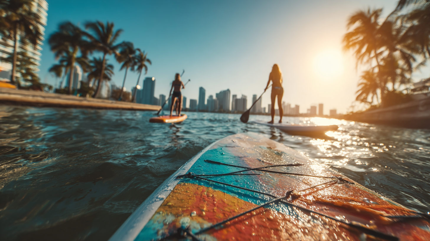 A group of paddleboarders 